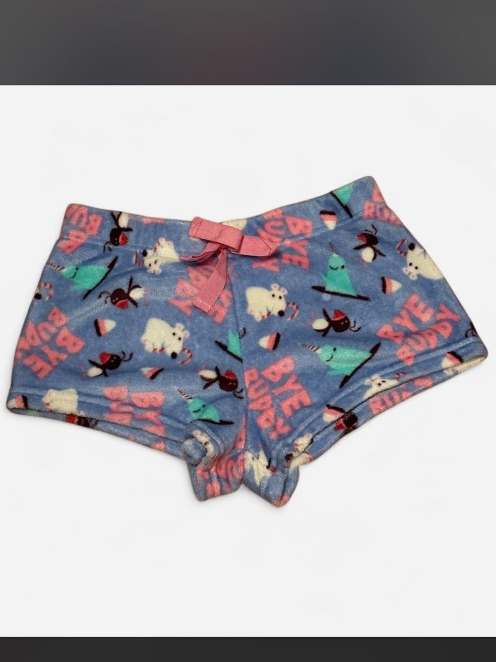 ELF Blue Fleece Holiday Shorts with Pink Accents